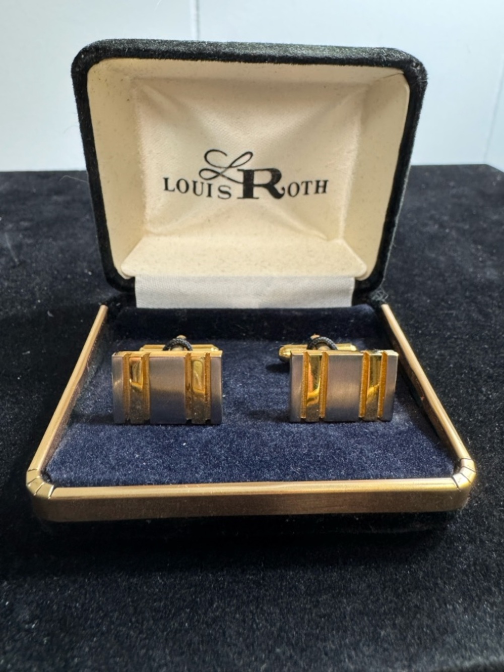 Louis Roth vintage two-tone cufflinks in their original branded box.